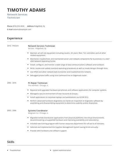 Network Services Technician Resume