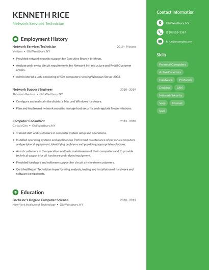 Network Services Technician Resume