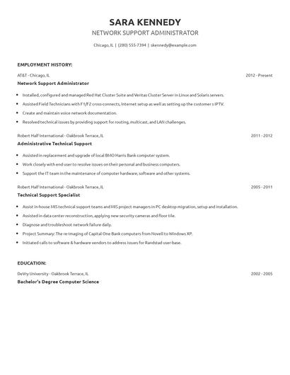 Network Support Administrator Resume