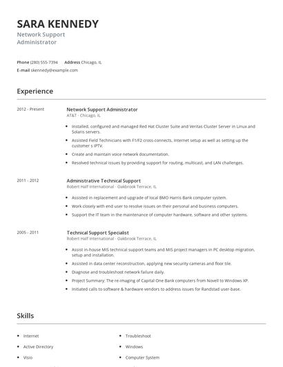 Network Support Administrator Resume