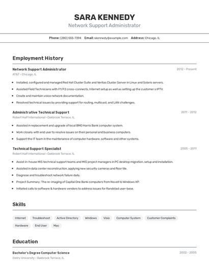 Network Support Administrator Resume