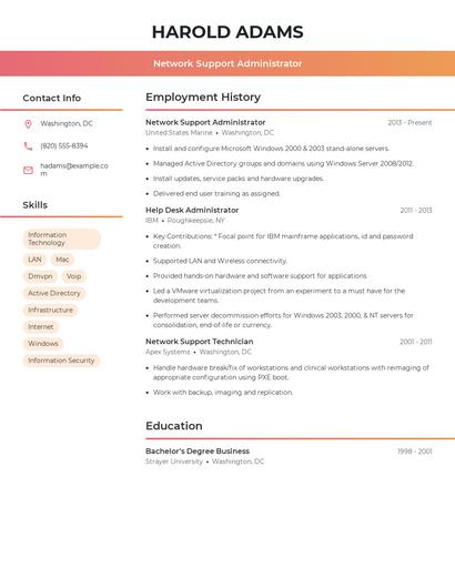 Network Support Administrator Resume