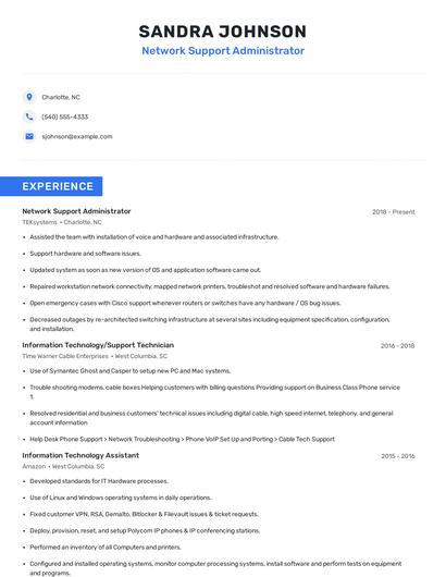 Network Support Administrator Resume