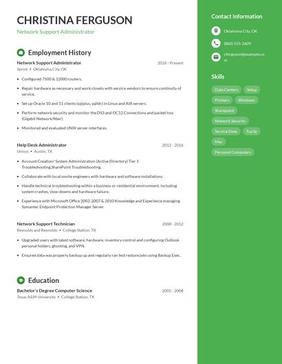 Network Support Administrator Resume