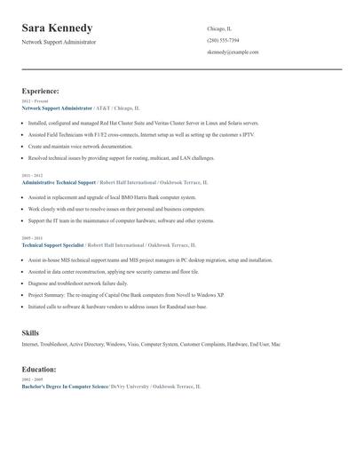 Network Support Administrator Resume