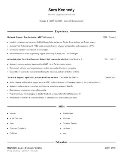 Network Support Administrator Resume