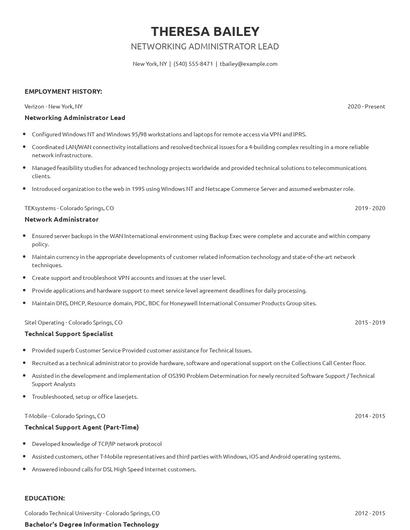 Networking Administrator Lead Resume