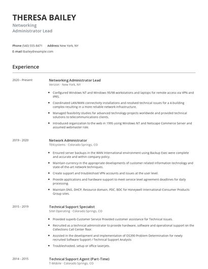 Networking Administrator Lead Resume