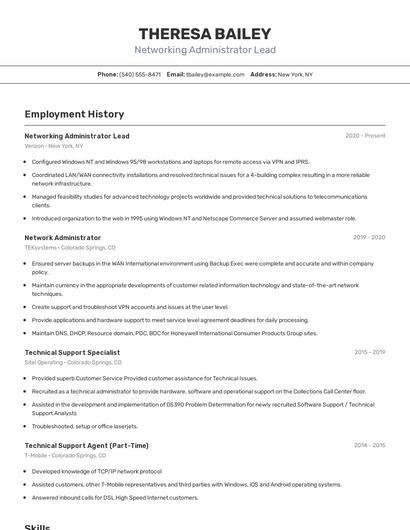 Networking Administrator Lead Resume