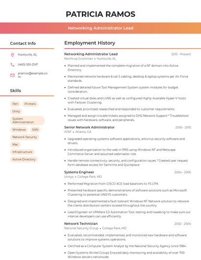 Networking Administrator Lead Resume