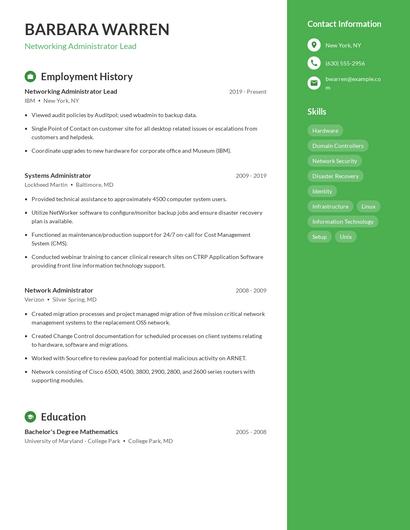 Networking Administrator Lead Resume
