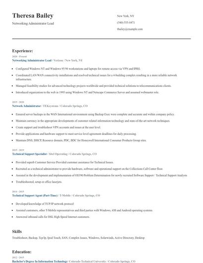 Networking Administrator Lead Resume
