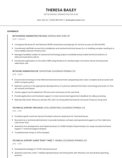 Networking Administrator Lead Resume