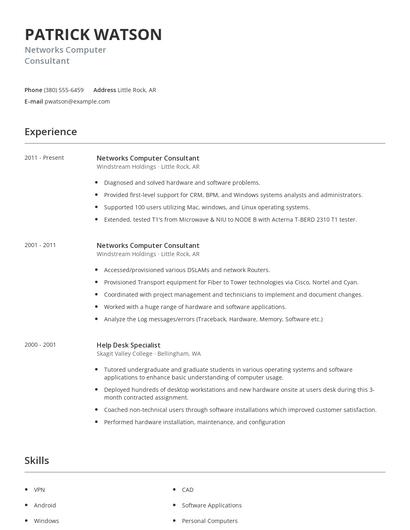Networks Computer Consultant Resume