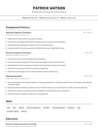 Networks Computer Consultant Resume