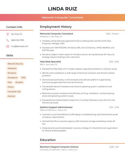 Networks Computer Consultant Resume