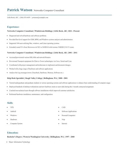 Networks Computer Consultant Resume