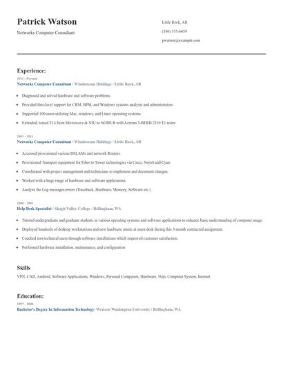 Networks Computer Consultant Resume