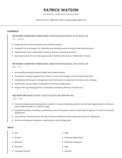 Networks Computer Consultant Resume