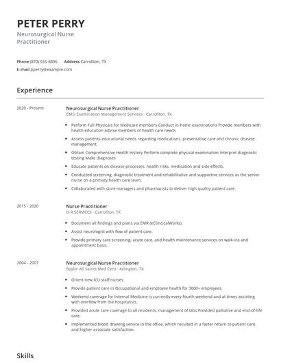 Neurosurgical Nurse Practitioner Resume