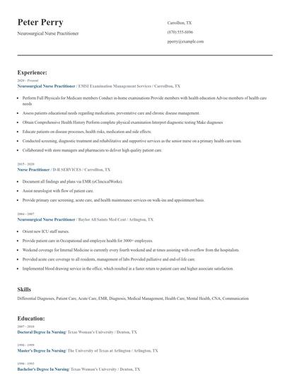 Neurosurgical Nurse Practitioner Resume