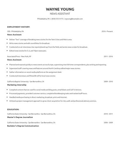 News Assistant Resume