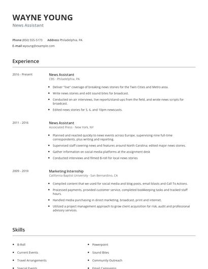 News Assistant Resume