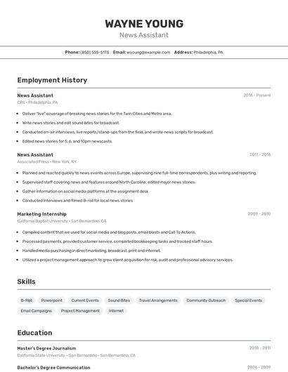 News Assistant Resume