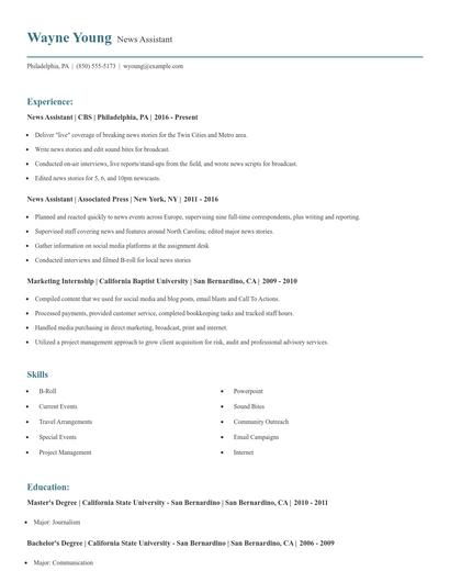 News Assistant Resume