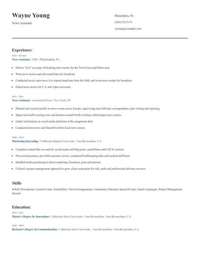 News Assistant Resume