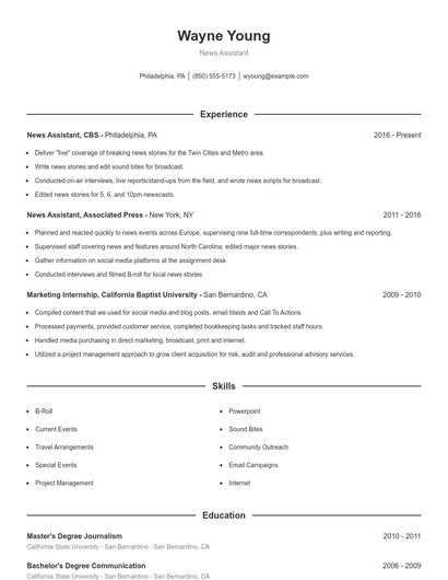 News Assistant Resume