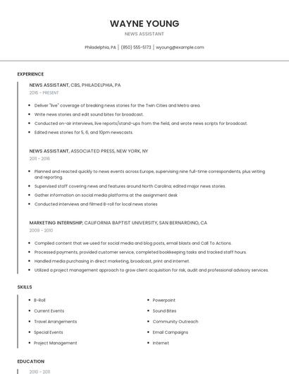 News Assistant Resume