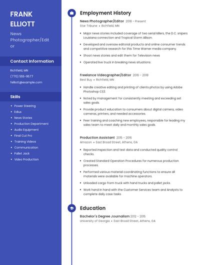 News Photographer/Editor Resume