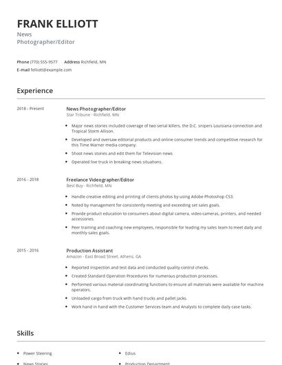 News Photographer/Editor Resume