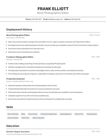 News Photographer/Editor Resume
