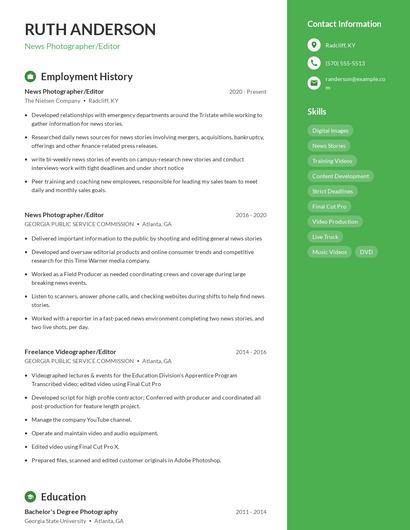 News Photographer/Editor Resume