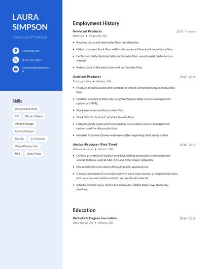 Newscast Producer Resume