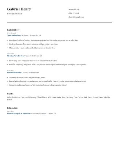 Newscast Producer Resume