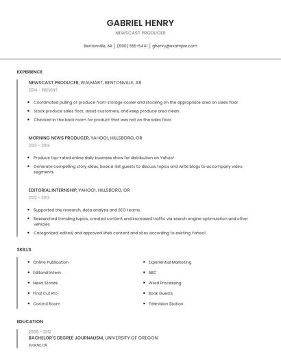 Newscast Producer Resume