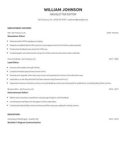 Newsletter Editor Resume
