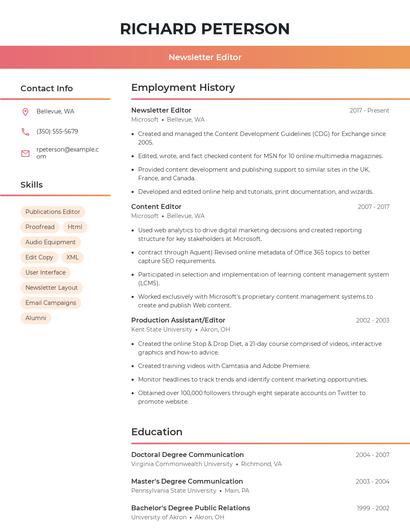 Newsletter Editor Resume