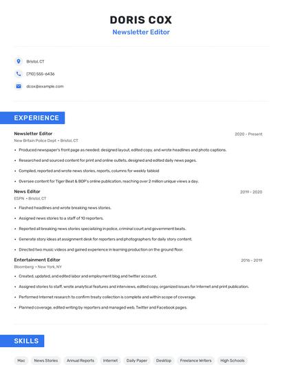 Newsletter Editor Resume