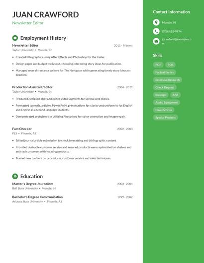 Newsletter Editor Resume