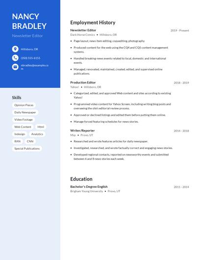 Newsletter Editor Resume