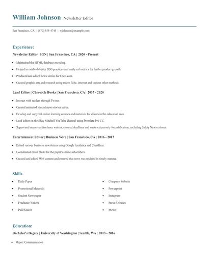 Newsletter Editor Resume