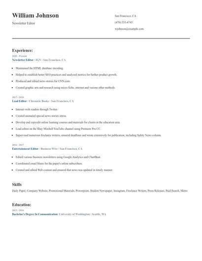 Newsletter Editor Resume