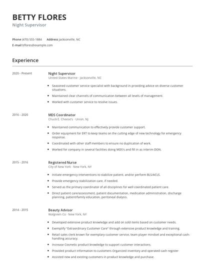 Night Supervisor Resume