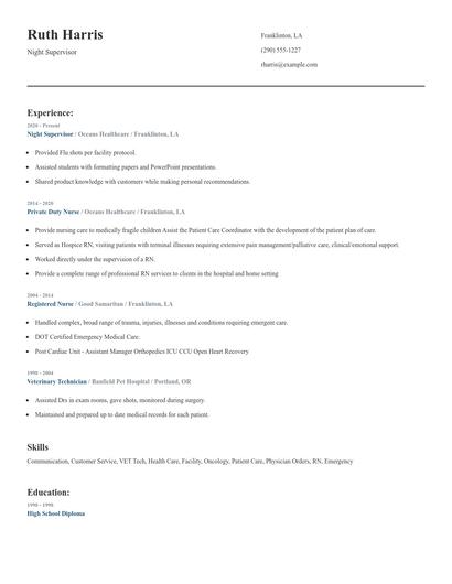 Night Supervisor Resume
