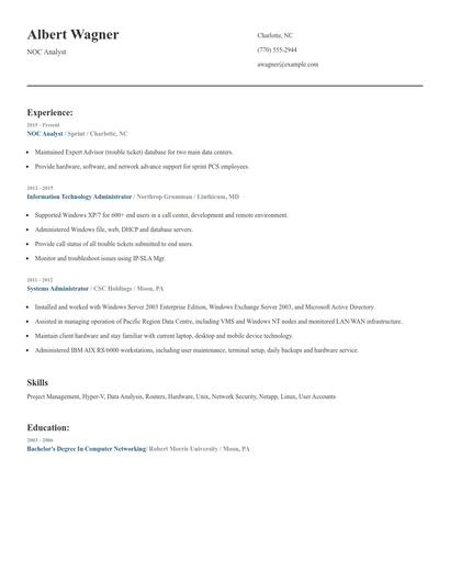 NOC Analyst Resume