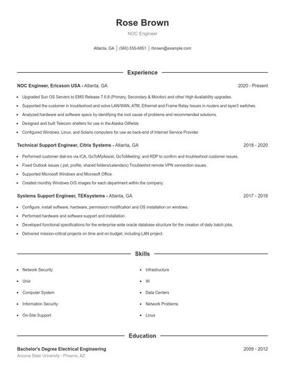 NOC Engineer Resume